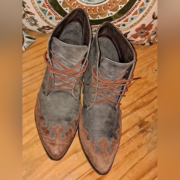 Vintage Spiegel Blue Leather Lace Up Pointed Toe Western Ankle Boot Womens 7.5 - Picture 8 of 10